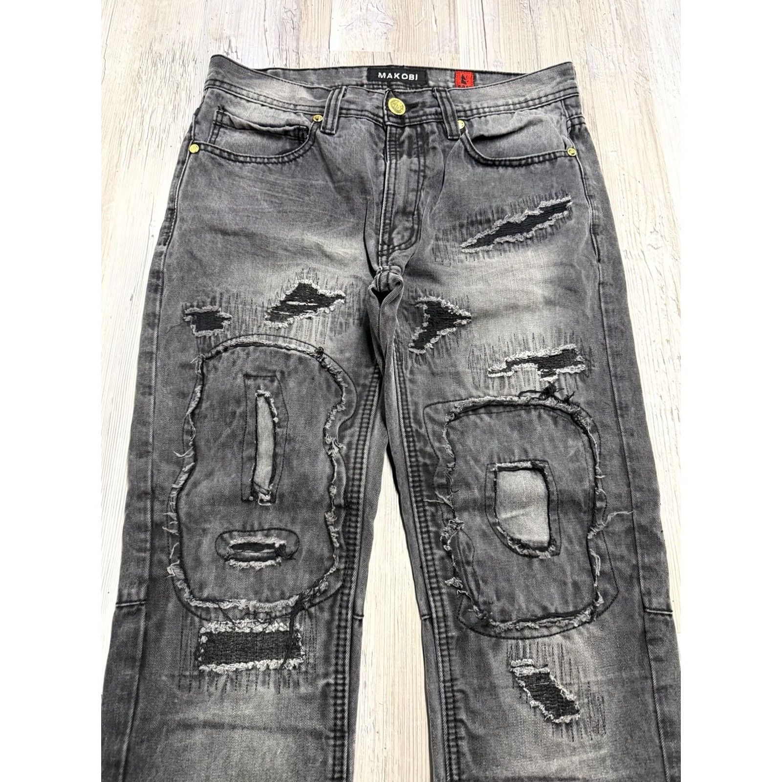 Denime MAKOBI Jeans Mens 32x32 Black Distressed Fade Slim Denim Designer City Size US 32 / EU 48 - 5 Thumbnail