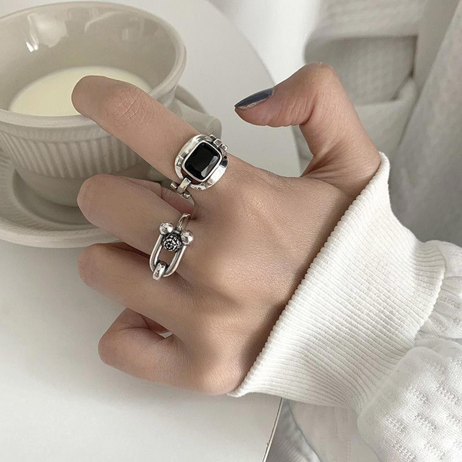 Jewelry 925 Silver Irregular Ring Set Size ONE SIZE - 3 Thumbnail