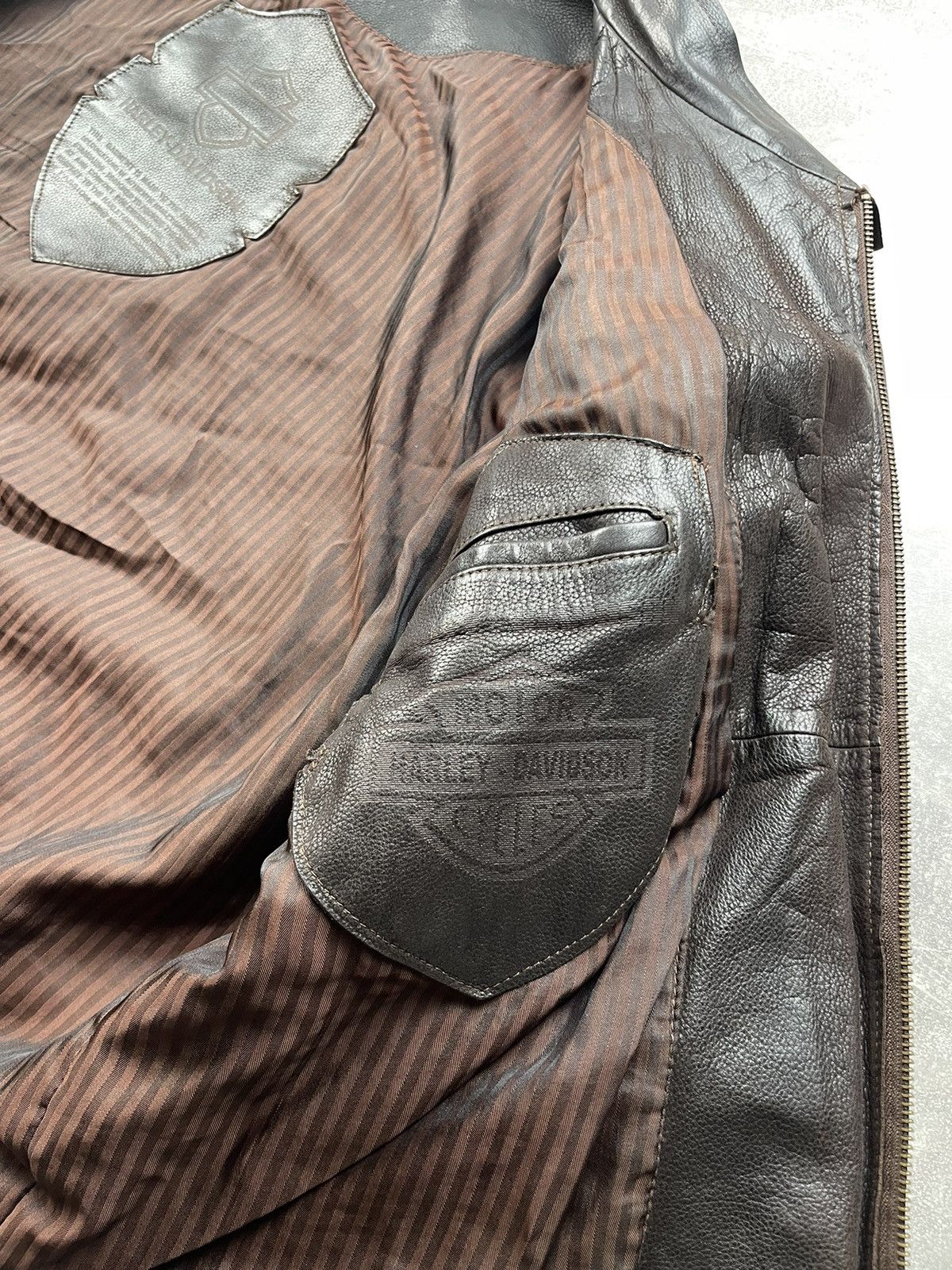 Harley Davidson × Vintage Vintage Harley Davidson 90s Leather Brown Biker Jacket Size US XL / EU 56 / 4 - 12 Thumbnail
