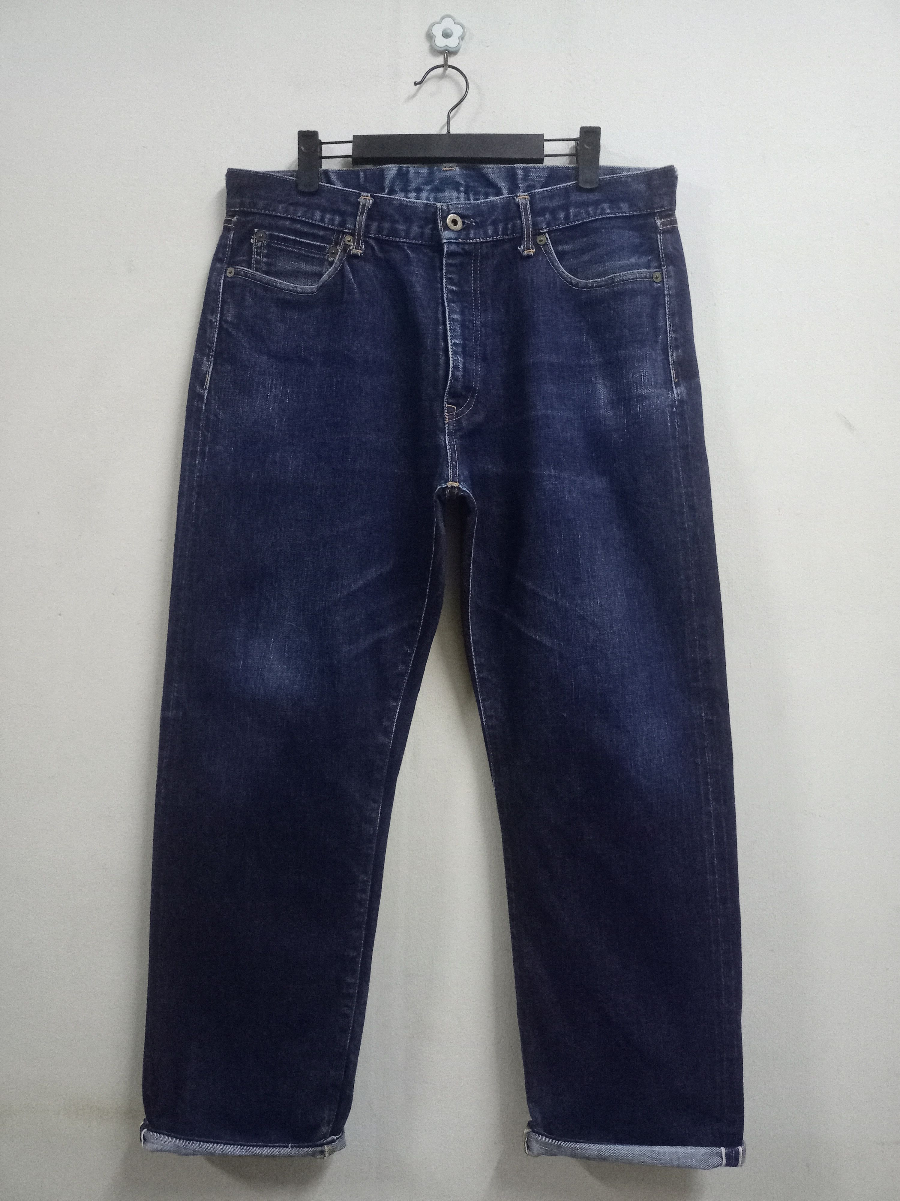 Image of Vintage Japan Blue Raw Denim Selvedge Loose Jeans 35X29 in Blue Denim, Men's