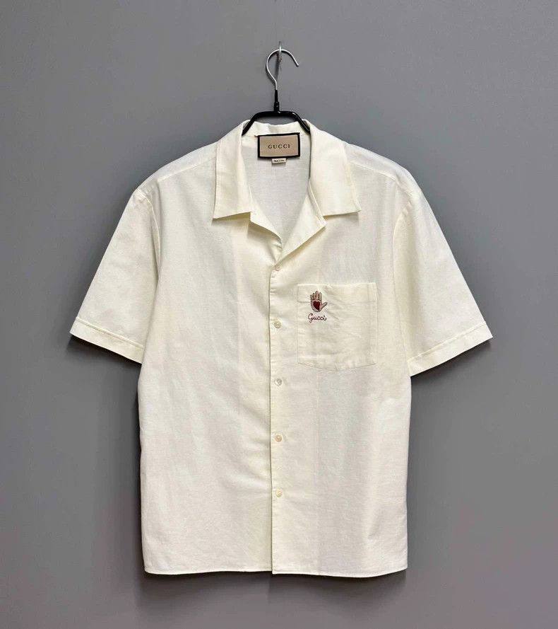Gucci Embroidered Heart Palm Short Sleeve Shirt Size US M / EU 48-50 / 2 - 1 Thumbnail