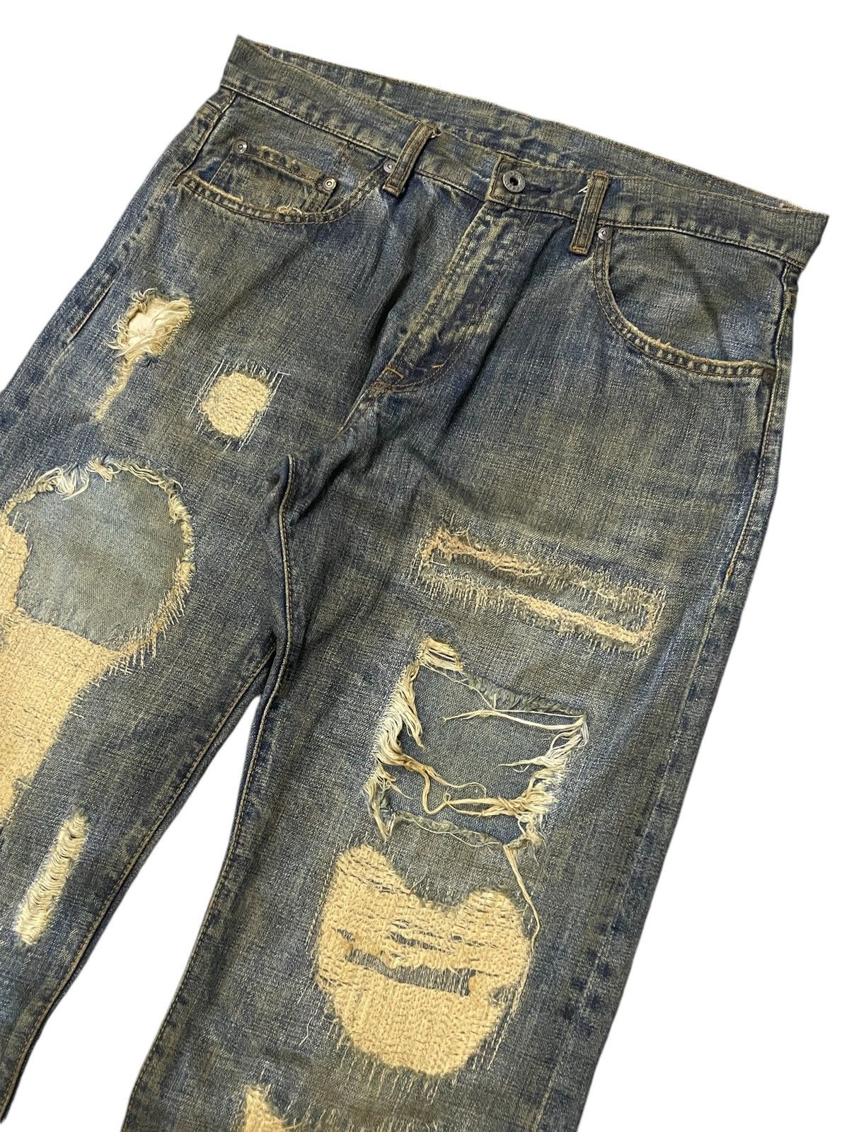 20471120 × 5351 POUR LES HOMMES × Hysteric Glamour Boro 🇯🇵 Brand Heavy Stitched Repaired Distressed Mud Jeans Size US 34 / EU 50 - 3 Thumbnail