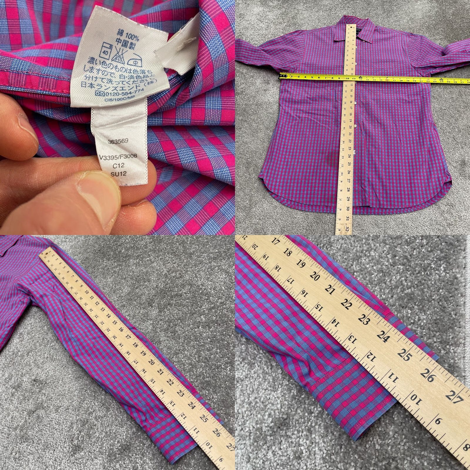 Lands' End Lands' End Dress Shirt Mens M 15-15.5 Pink Blue Plaid 100% Cotton Workwear Size 40R - 8 Thumbnail