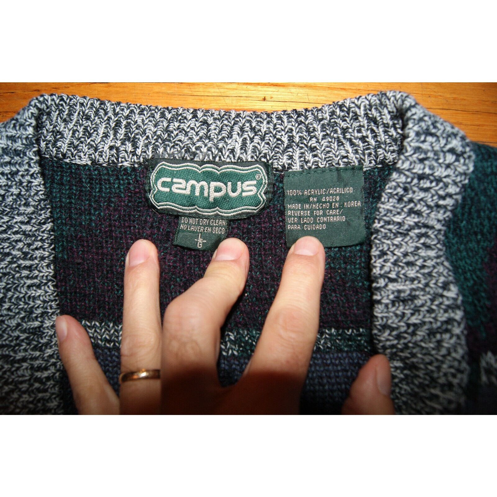 Other VTG Campus Grandpa Knit Cardigan Sweater L Geometric 90s Size US L / EU 52-54 / 3 - 3 Thumbnail