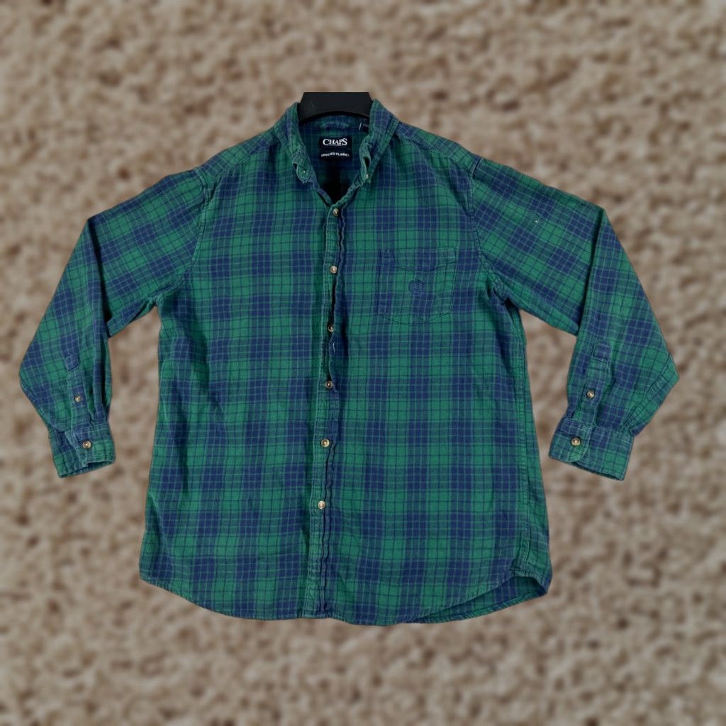 Chaps VINTAGE Chaps Shirt Mens Large Blue Green Plaid Cotton Flannel Button-Up Long Sleeve Casual Workwear with Pockets Size US L / EU 52-54 / 3 - 1 Thumbnail