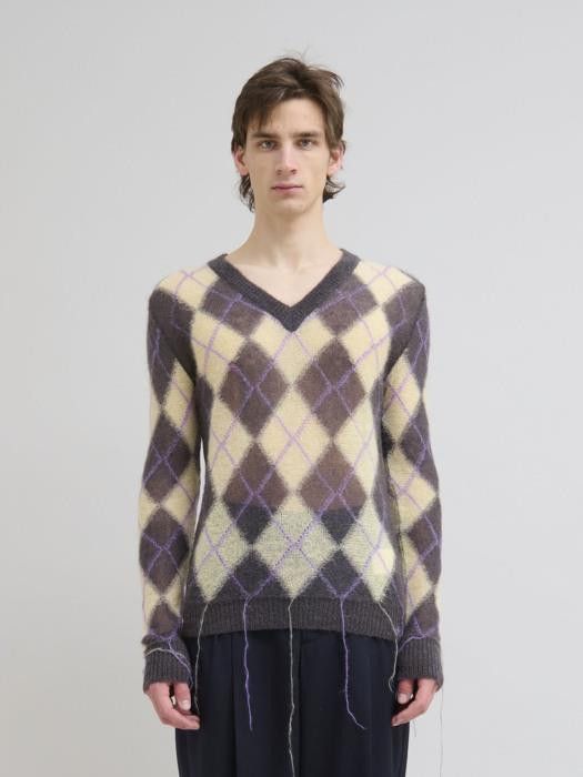 Marni o1w1db10326 V-neck Argyle Sweater in Grey/Yellow Size US S / EU 44-46 / 1 - 1 Thumbnail