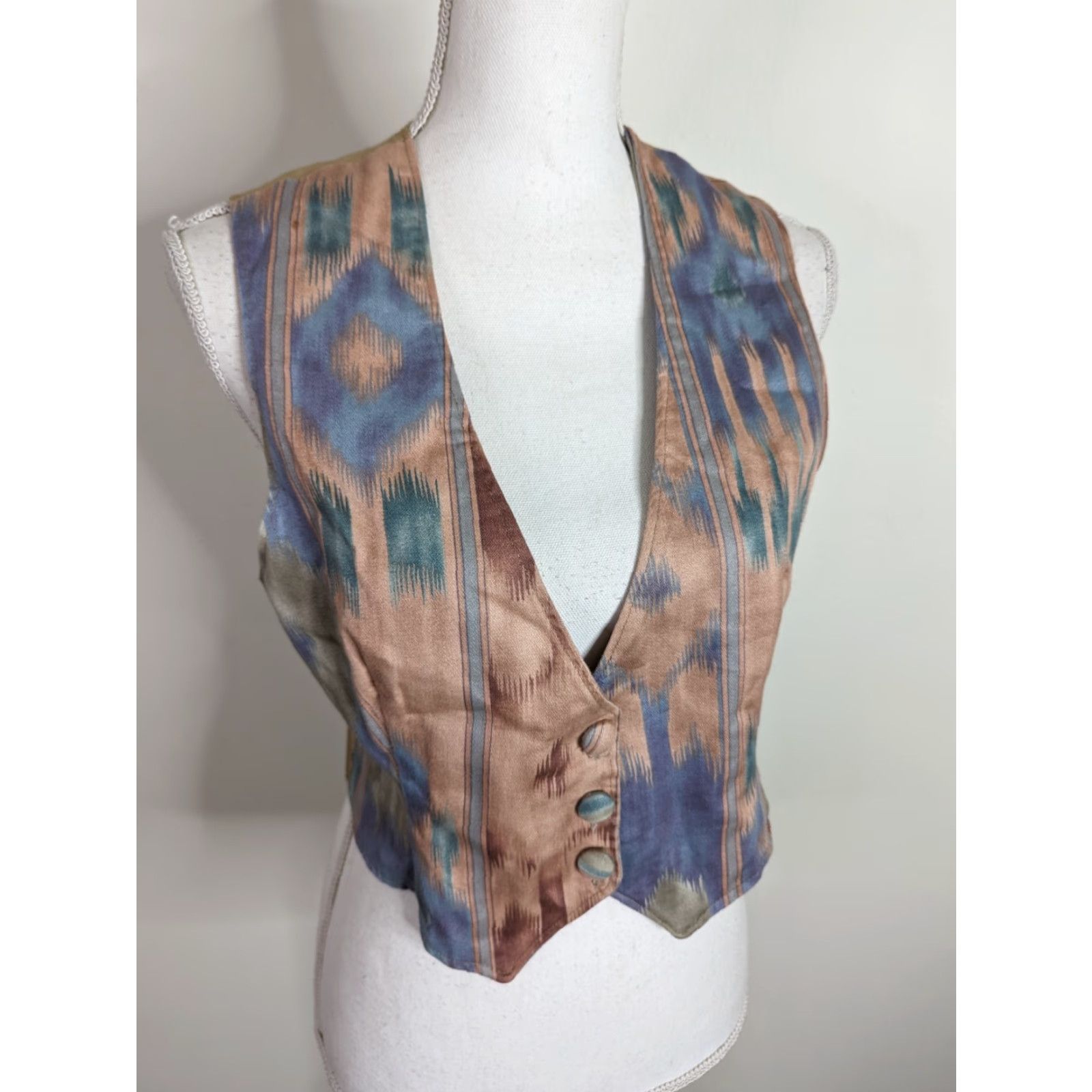 Vintage VINTAGE Abstract V Neck Button Vest Women's Size Small Pink Purple 1980s Art Deco Cotton V2J Size S / US 4 / IT 40 - 4 Thumbnail