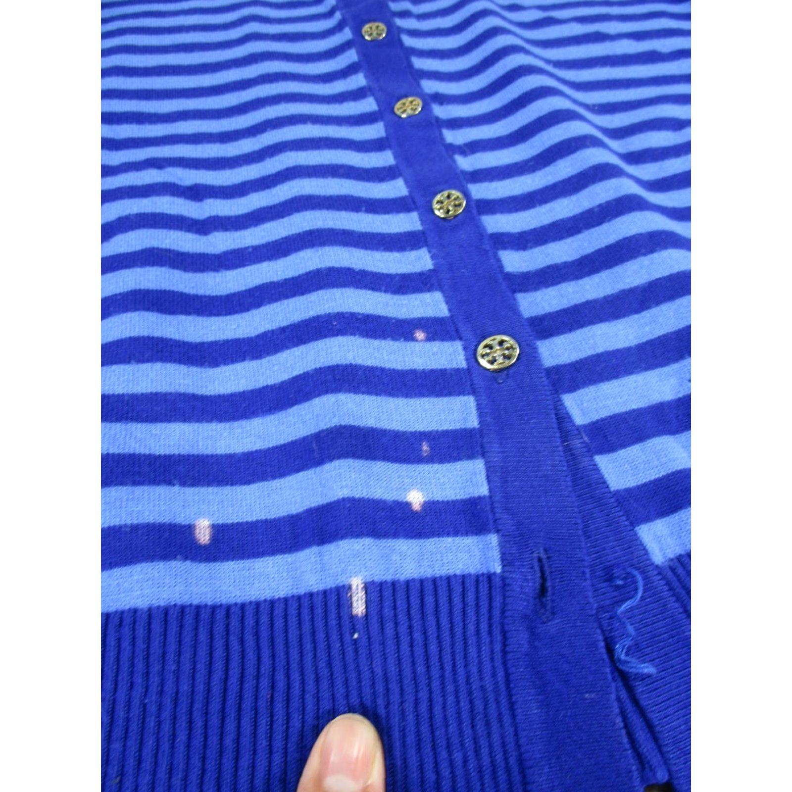 Tory Burch VINTAGE Tory Burch Women's Sweater Cardigan Small Blue Striped Crew Neck Long Sleeve Cotton Blend 90s Girls Size S / US 4 / IT 40 - 3 Thumbnail