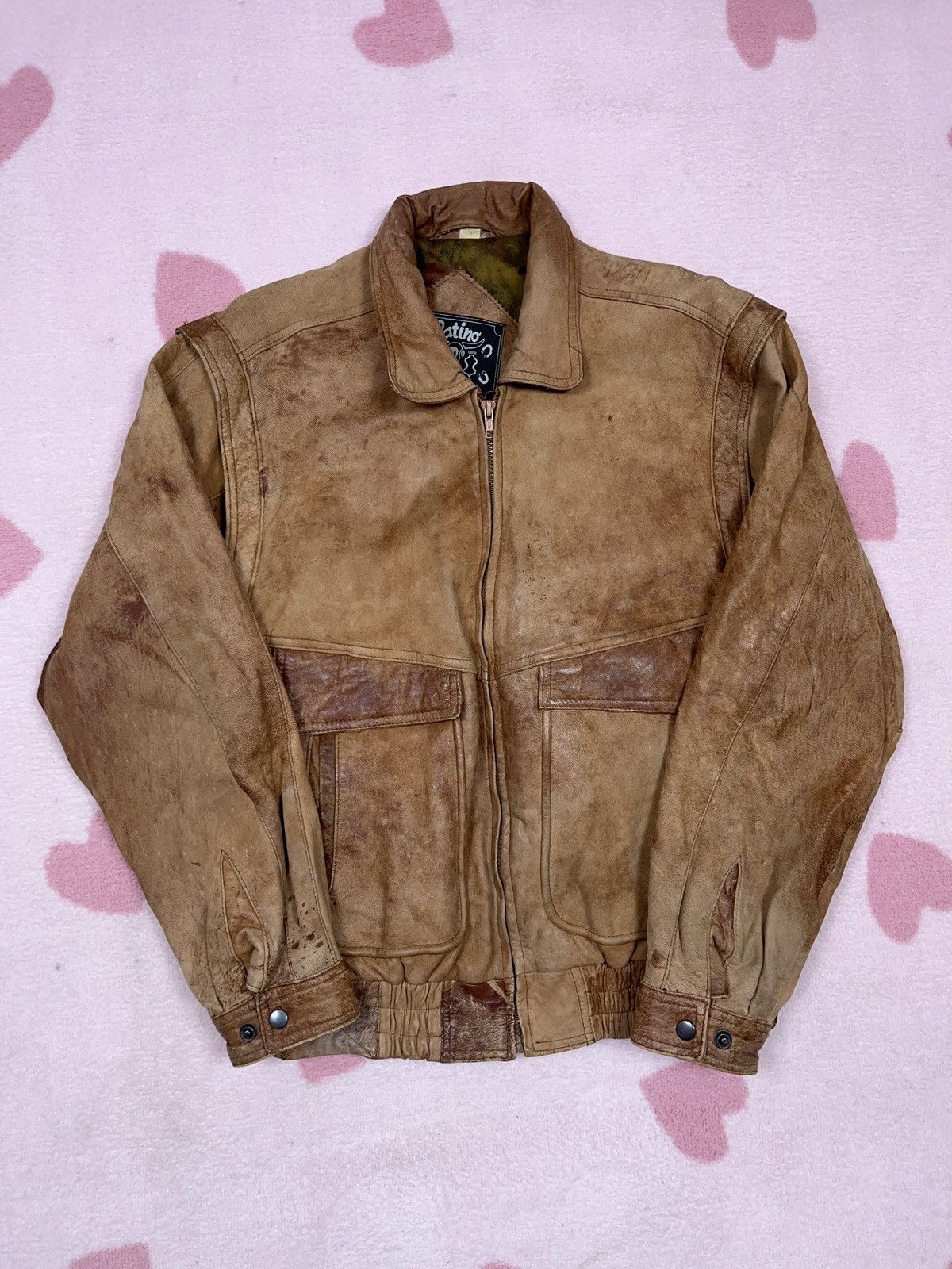 Genuine Leather × Vintage ➕ sick faded patina brown leather boxy Jacket 90s Size US L / EU 52-54 / 3 - 2 Thumbnail