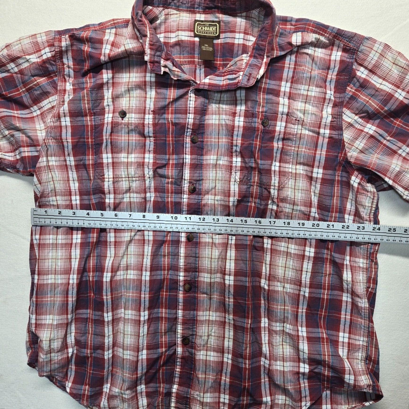 Vintage VINTAGE C.E. Schmidt Shirt Plaid Short Sleeve Button-Up Adult Men 2XL Red Classic Workwear Mens Size US XXL / EU 58 / 5 - 3 Thumbnail