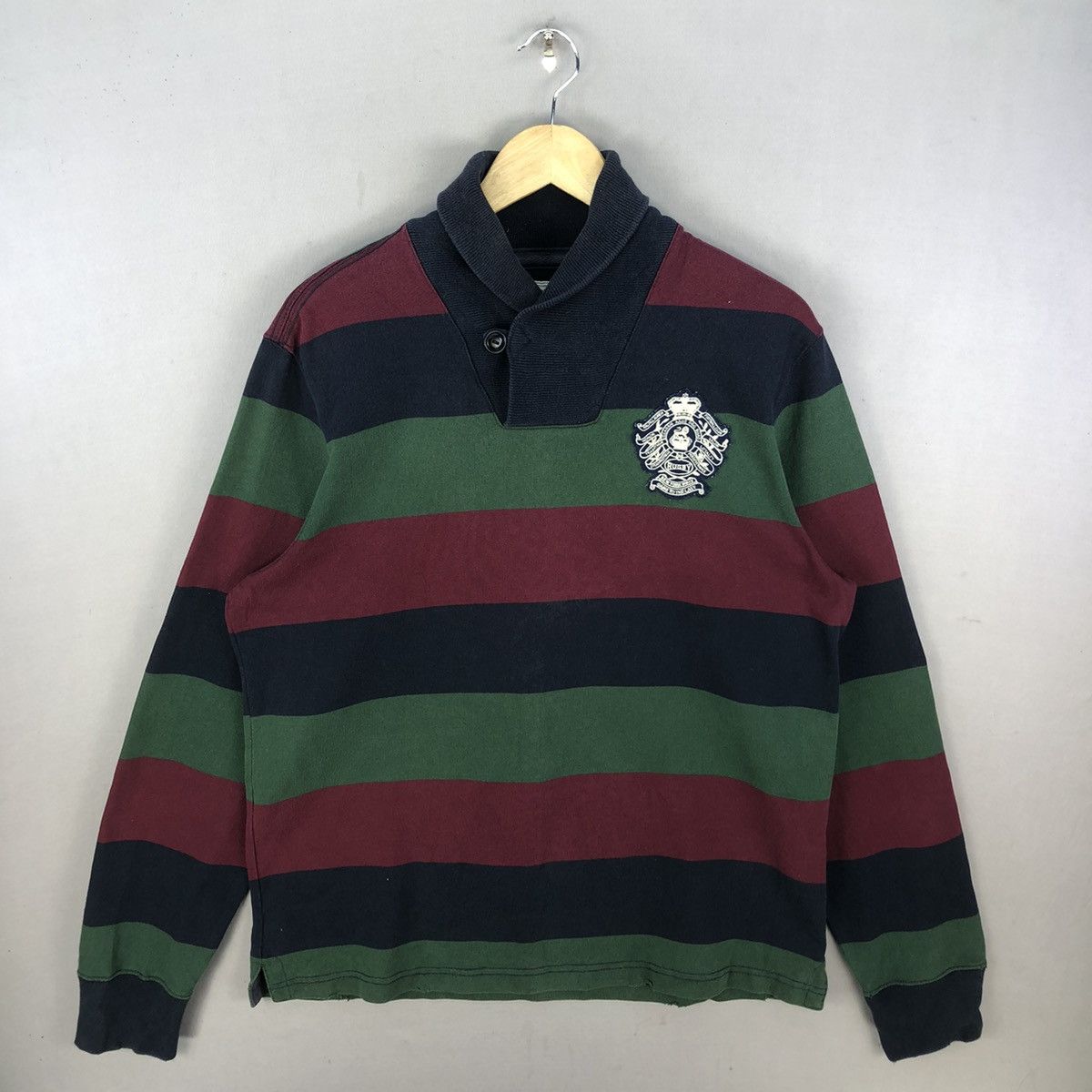 Rugby Ralph Lauren Vintage 2000s Rugby RL 13 Shawl Collar Stripes L/S Shirt Size US L / EU 52-54 / 3 - 1 Thumbnail
