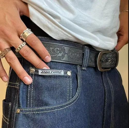 Designer × Japanese Brand Vintage American western bike tread look grunge black belt Size ONE SIZE - 2 Thumbnail