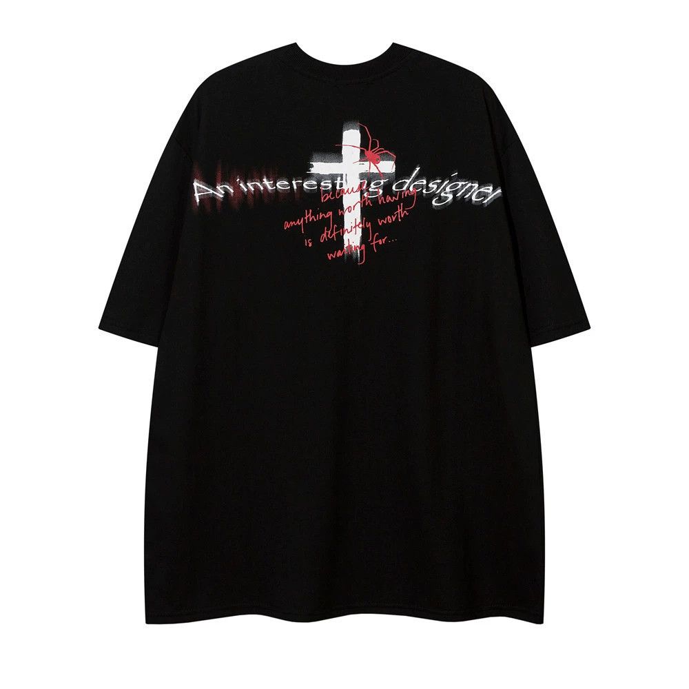 Vintage Men's casual retro washed cross loose necklace T-shirt Size US M / EU 48-50 / 2 - 2 Thumbnail