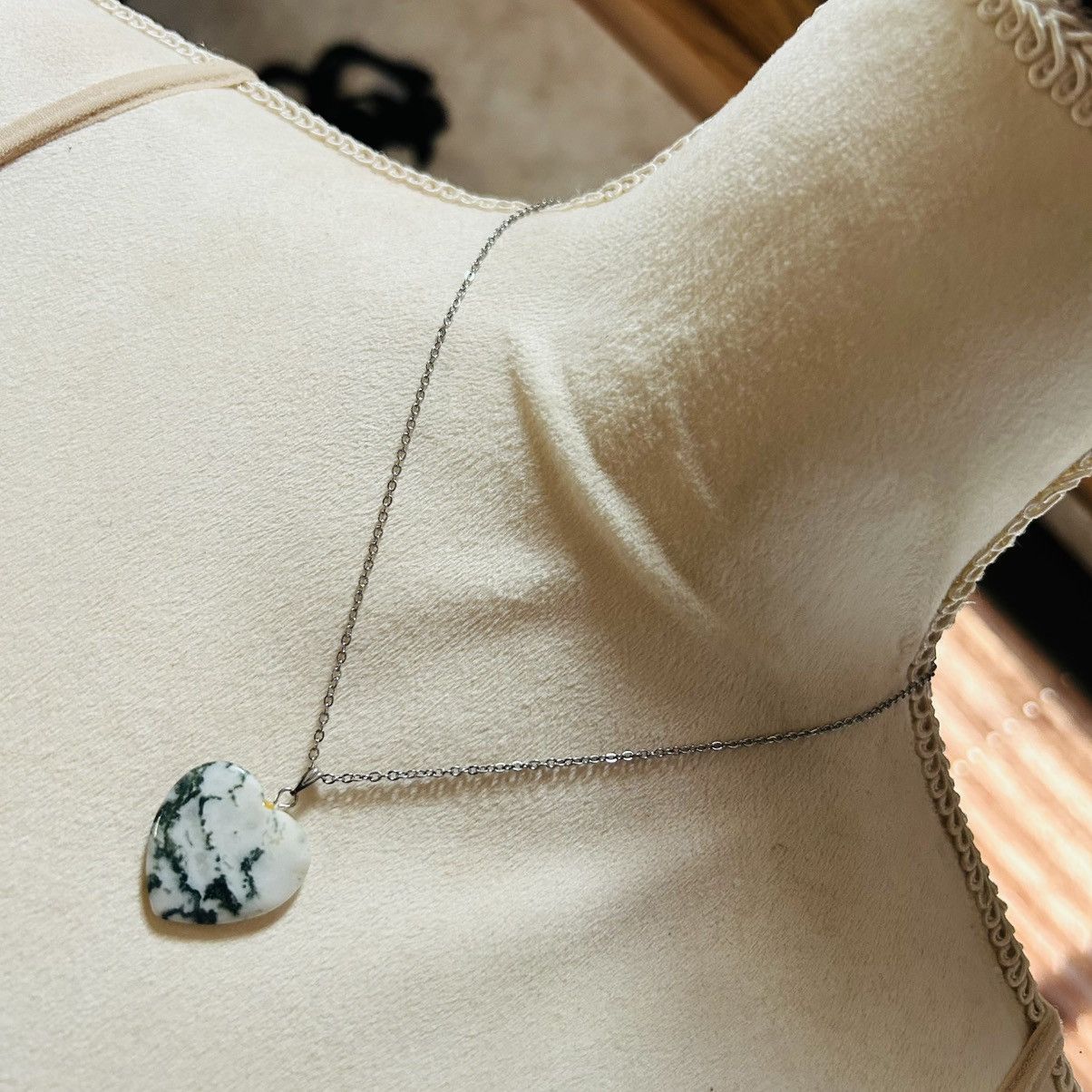 Handmade Handcrafted tree agate stone heart pendant on chain necklace Size ONE SIZE - 1 Thumbnail