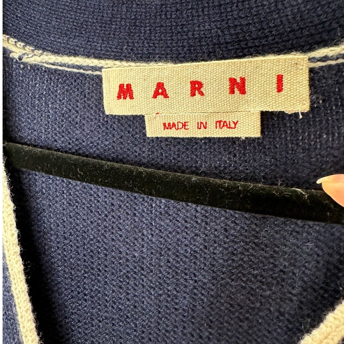 Marni Marni Navy Cream Whip Stitch V-Neck Button Cardigan 42 / XL Size XL / US 12-14 / IT 48-50 - 8 Thumbnail