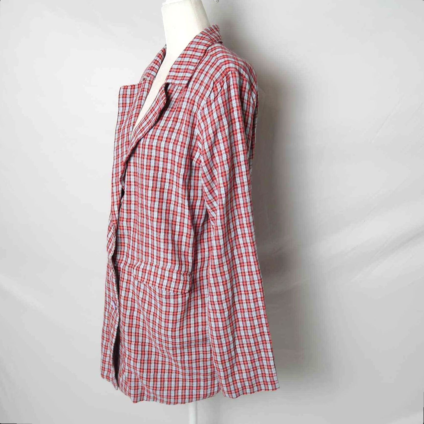 Asos ASOS Heartbreak red and blue plaid longline blazer jacket Women 8 Cotton Button front Pockets Size M / US 6-8 / IT 42-44 - 3 Thumbnail