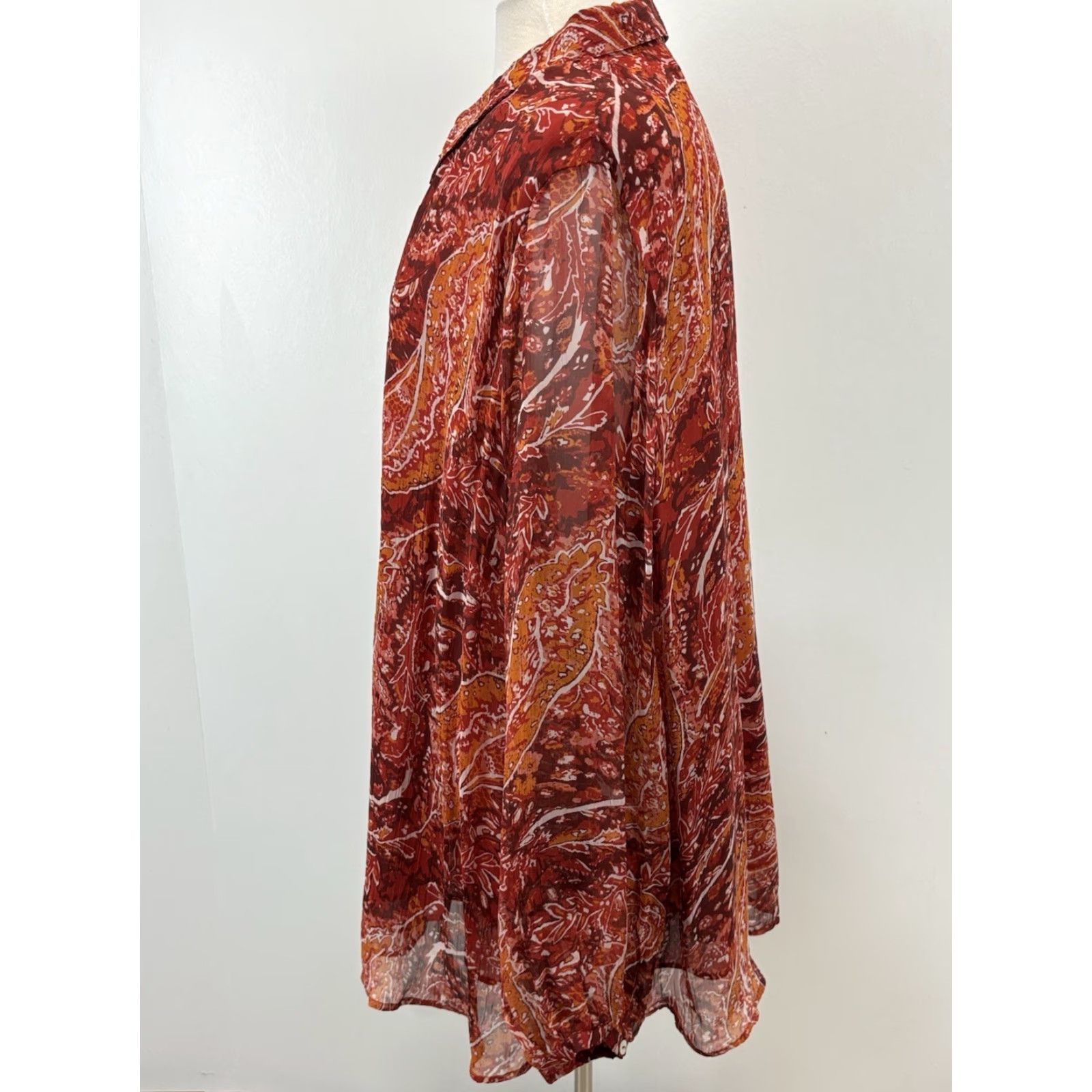 Soft Surroundings Soft Surroundings Cheya Blouse Adult 3X Plus Red Paisley Sheer Long Sleeve Tunic Womens Size XXL / US 16-18 / IT 52-54 - 2 Thumbnail