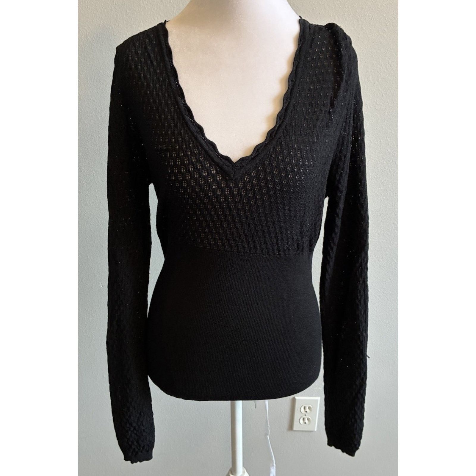Other Cache VTG Pointelle Mesh Ribbed Knit Top L Crochet Bodycon Size L / US 10 / IT 46 - 13 Thumbnail