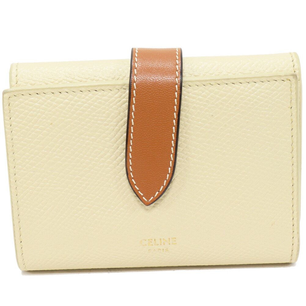 Celine Celine Celine Fine Stripe Grained Calfskin Compact Wallet Leather Short Wallet S-9P-4261 DUTY FREE for USA Size ONE SIZE - 1 Thumbnail
