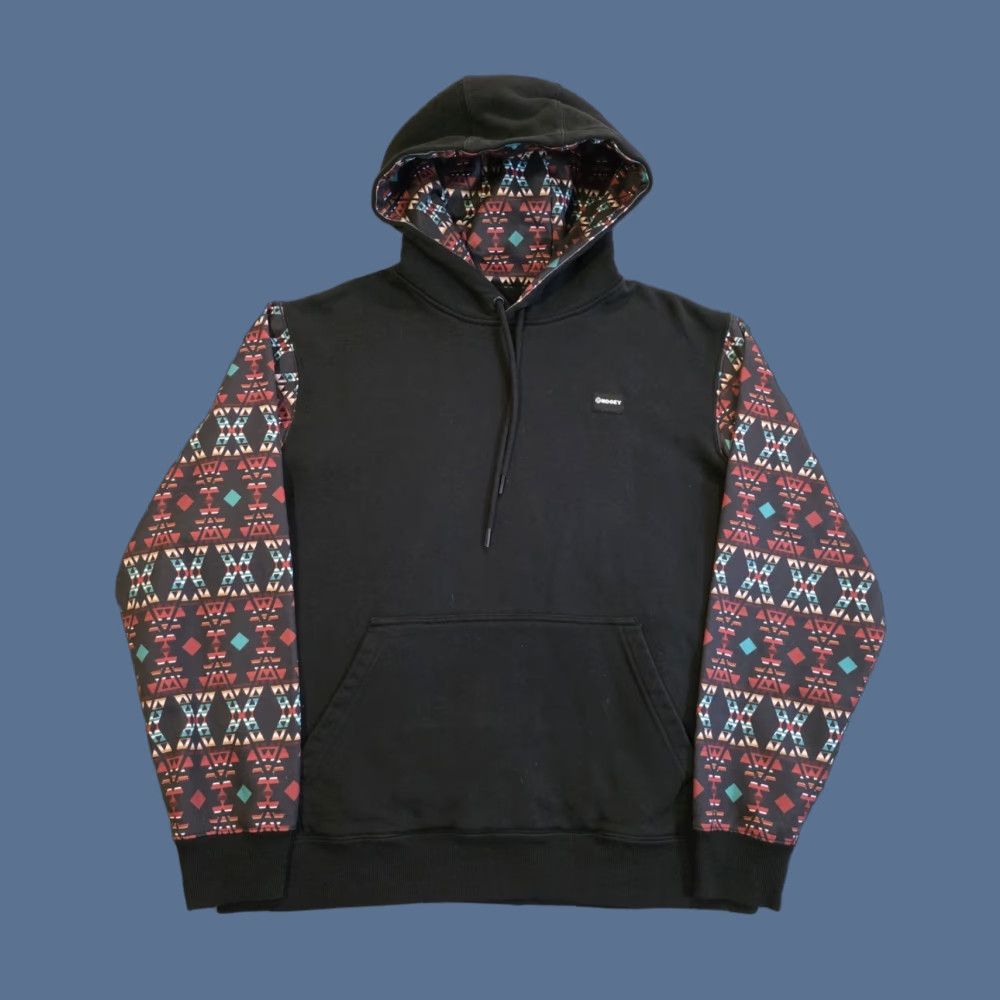 Vintage VINTAGE Hooey Men's Pullover Hoodie Black Aztec Sleeves Hood Lining Western Large Size US L / EU 52-54 / 3 - 1 Thumbnail