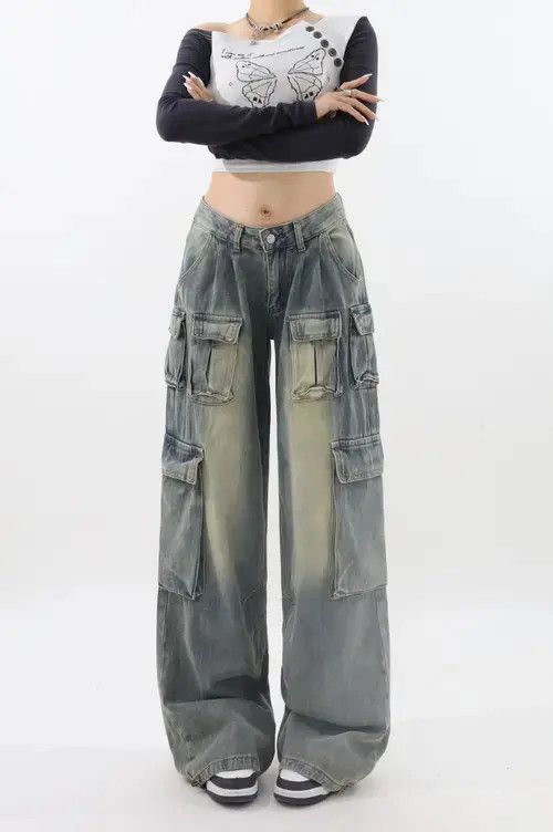 VIBE Retro Low Waist Cargo Jeans Size 32" / US 10 / IT 46 - 4 Thumbnail