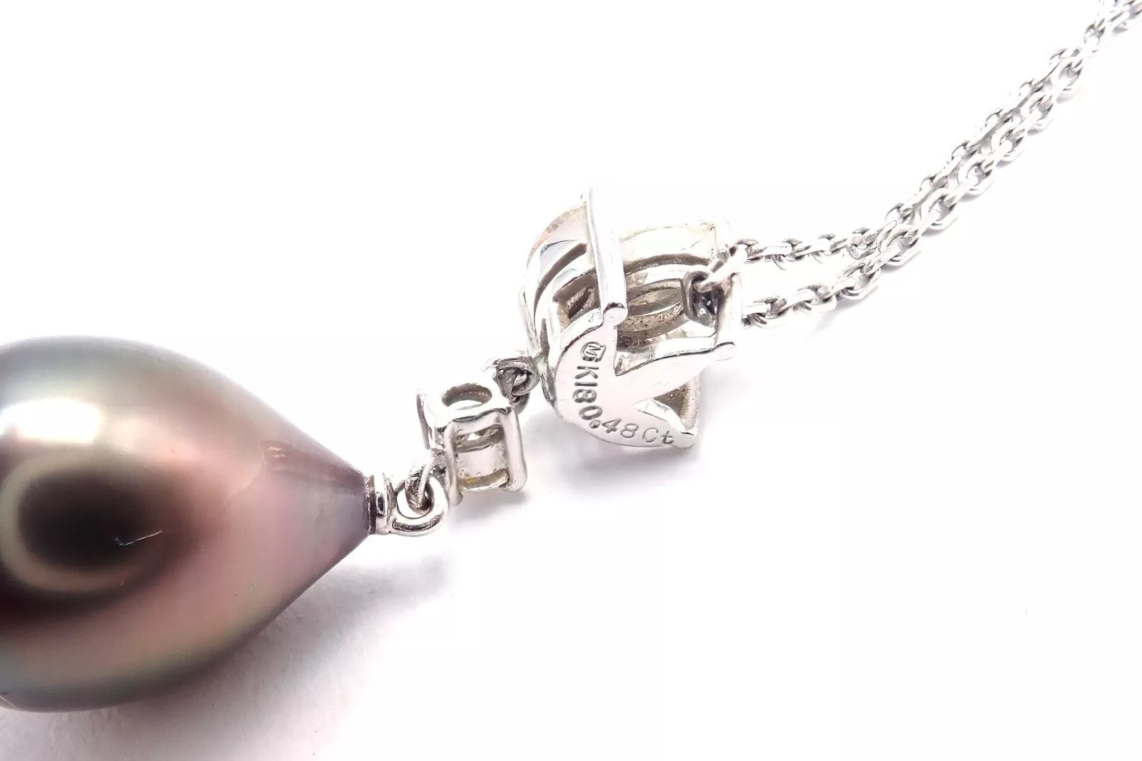Mikimoto 18k White Gold Tahitian Pearl Diamond Pendant Necklace Size ONE SIZE - 4 Thumbnail