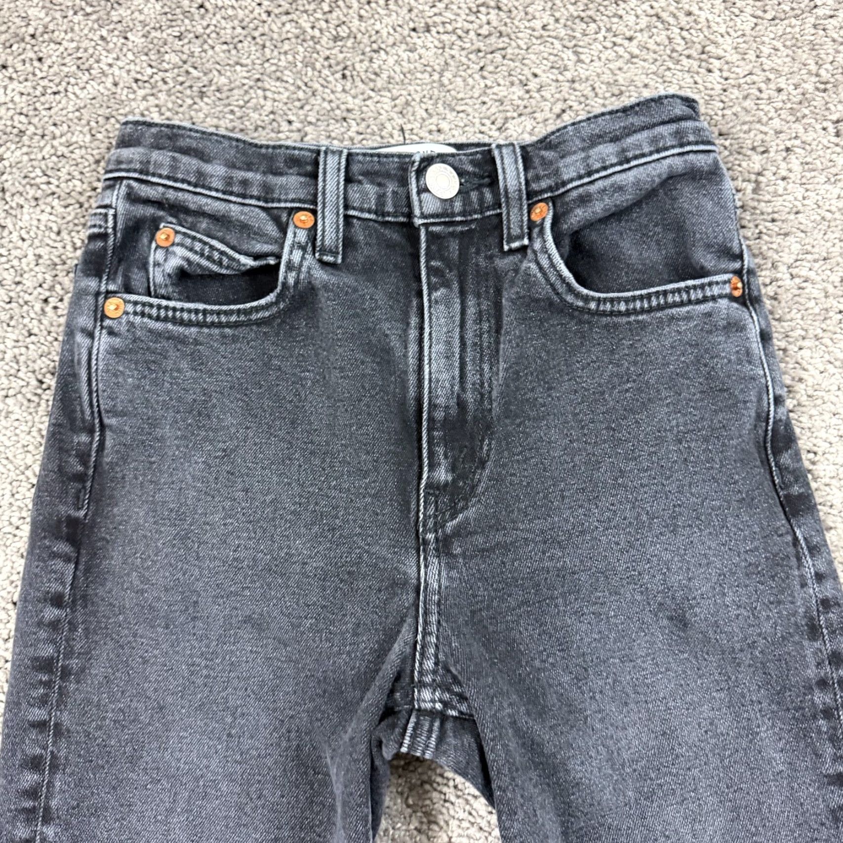 RE/DONE RE/DONE Jeans Women 24 Black Straight High Rise Distressed Stretch Denim 23x29 Modern 70s? Size 42" / US 20 - 2 Thumbnail