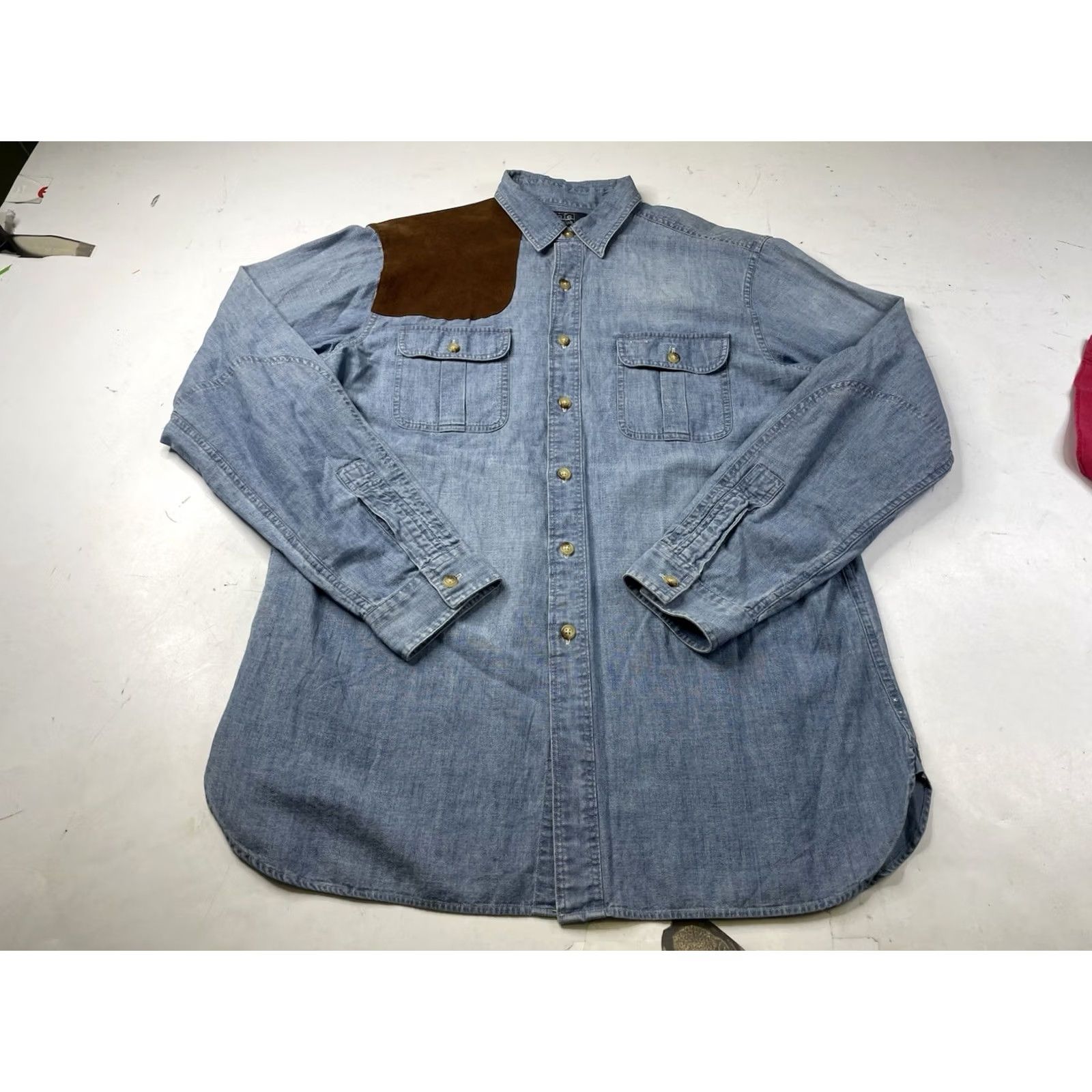 Polo Ralph Lauren VINTAGE Polo Ralph Lauren Chambray Denim Pocket Shooting Shirt L Blue Cotton Button-Up Men"} Size US L / EU 52-54 / 3 - 2 Thumbnail