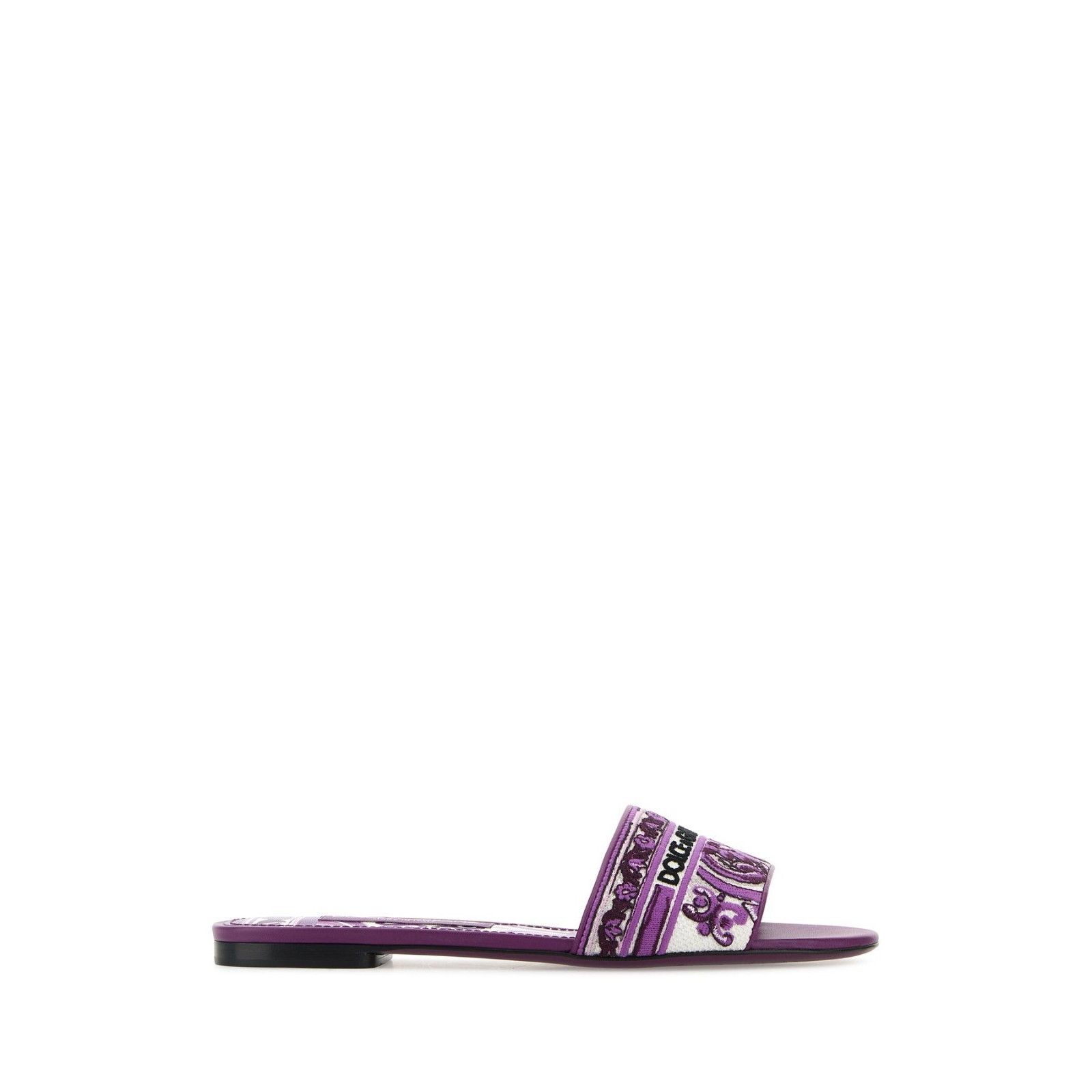 DOLCE & GABBANA Flower Motif Embroidered Purple Fabric Slipp