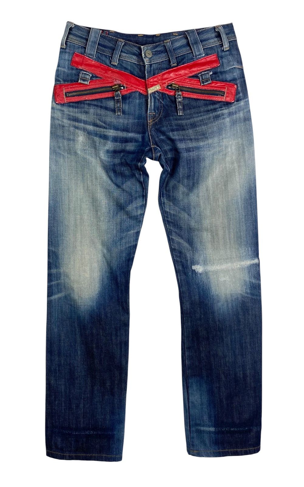 Marithe + Francois Girbaud Marithé François Girbaud Crossed Red Enamel Tape Denim Jeans Size US 30 / EU 46 - 1 Thumbnail