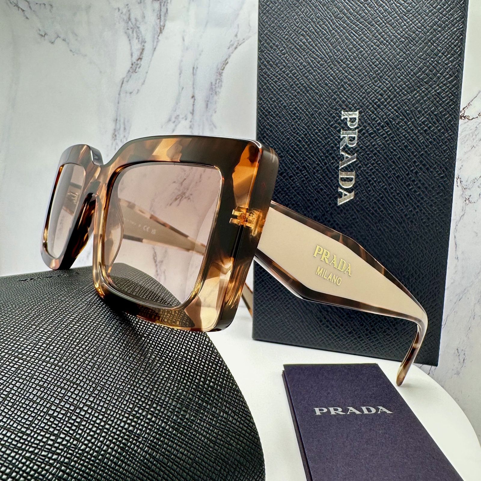 Prada New PRADA Sunglasses Brown Beige Caramel Gold Symbole Size ONE SIZE - 19 Thumbnail