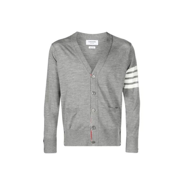 Thom Browne Thom Browne Gray V-Neck Wool Cardigan Size US S / EU 44-46 / 1 - 1 Thumbnail
