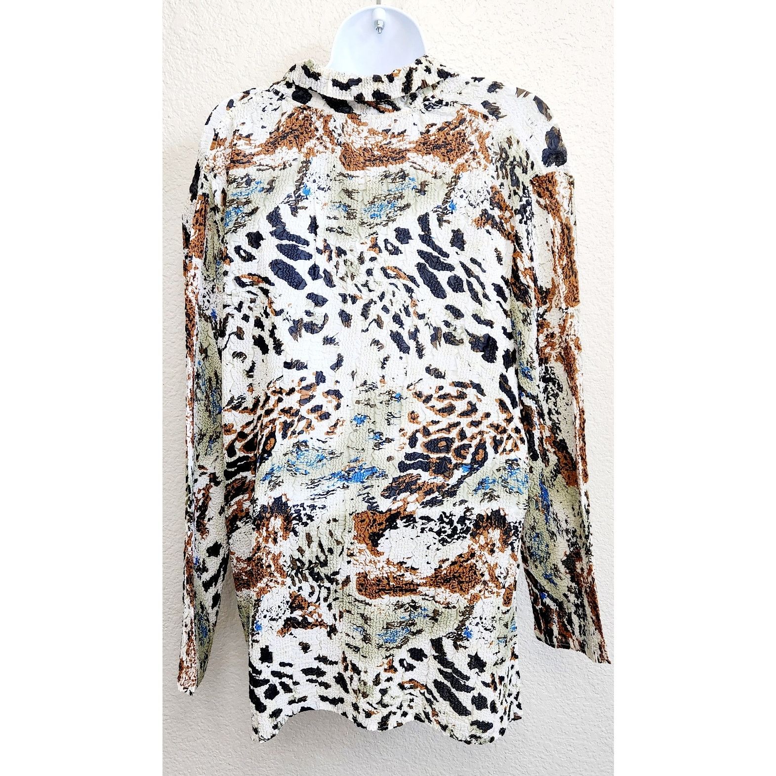 Other Black Brown Animal Print Crinkle Material Button Top L XL Size XL / US 12-14 / IT 48-50 - 3 Thumbnail