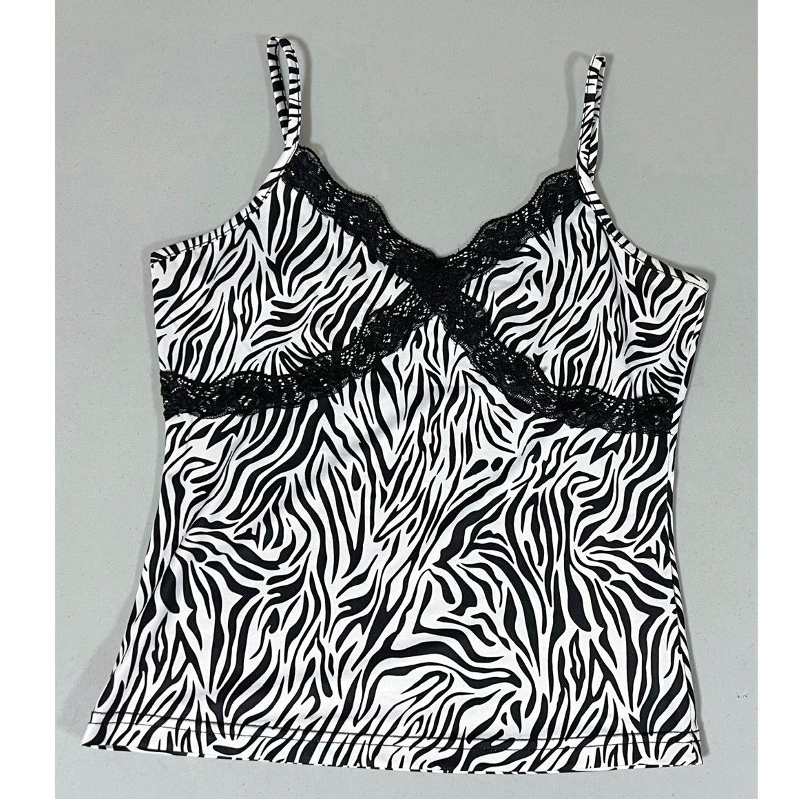 Vintage Black White Zebra Print Lace Y2K Cami Tank Top Shirt Size S🦓 Size S / US 4 / IT 40 - 1 Thumbnail