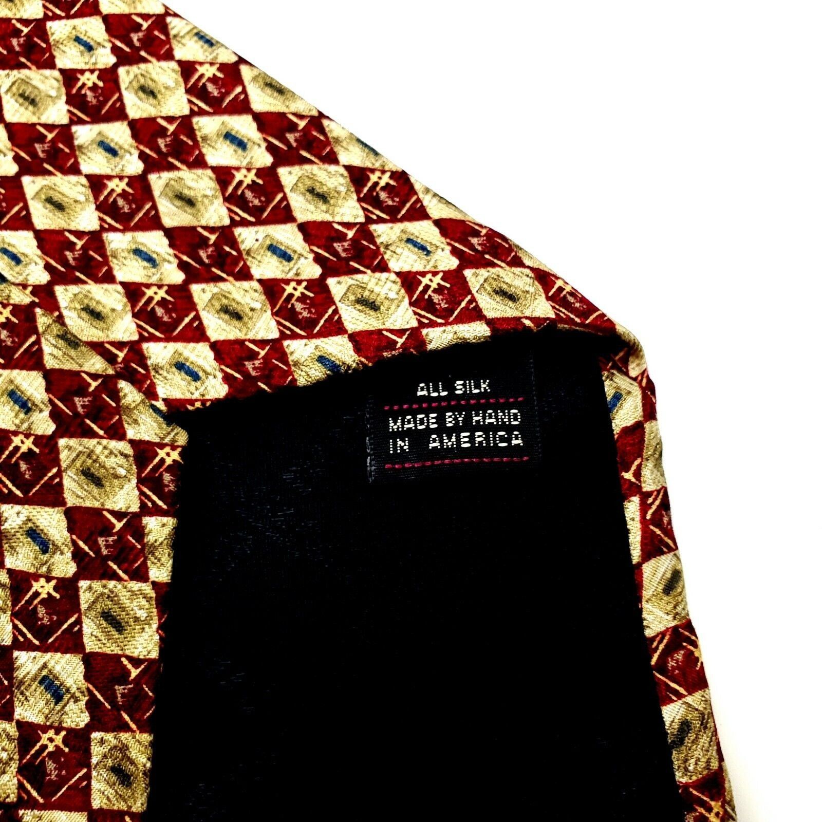 Designer Ferrrell Reed Silk Tie Red Yellow Geometric Print Wide Size ONE SIZE - 4 Thumbnail