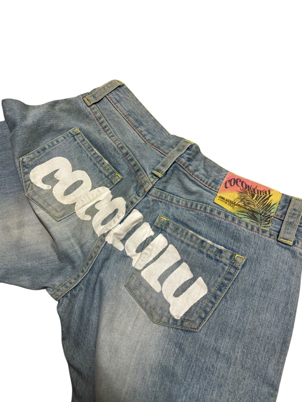 Japanese Brand COCOLULU Printed Washed Blue Yellow Stitching Daicock Denim Size US 34 / EU 50 - 18 Thumbnail