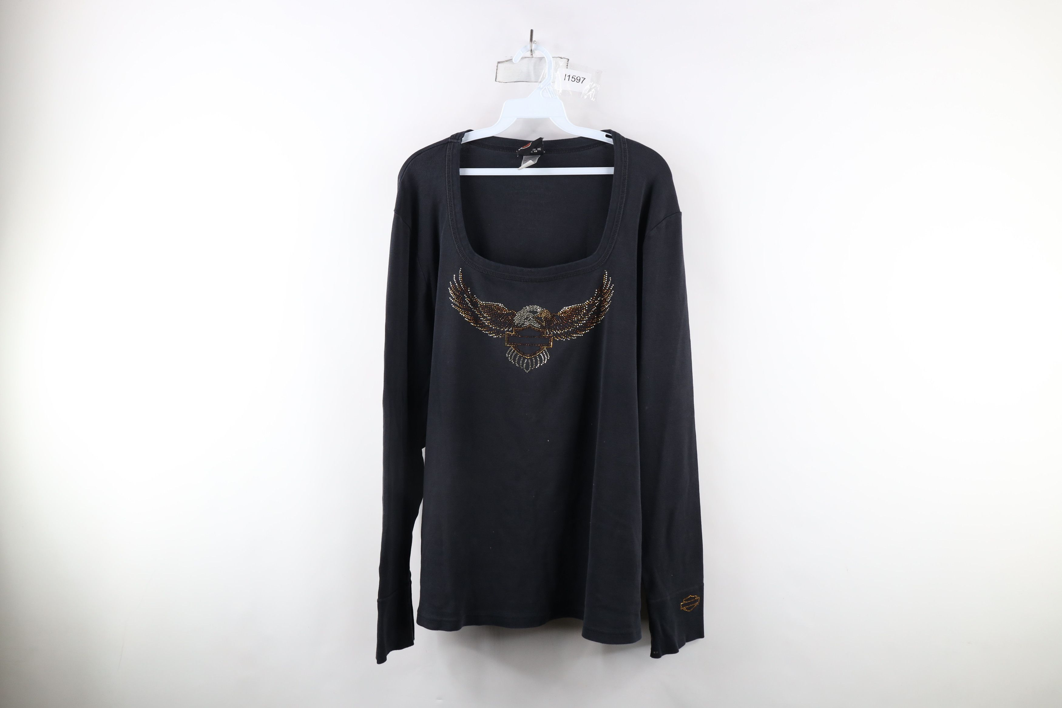 Harley Davidson × Vintage Vintage 90s Harley Davidson Sequin Eagle Ribbed T-Shirt USA Size 3XL / US 20-22 - 1 Thumbnail