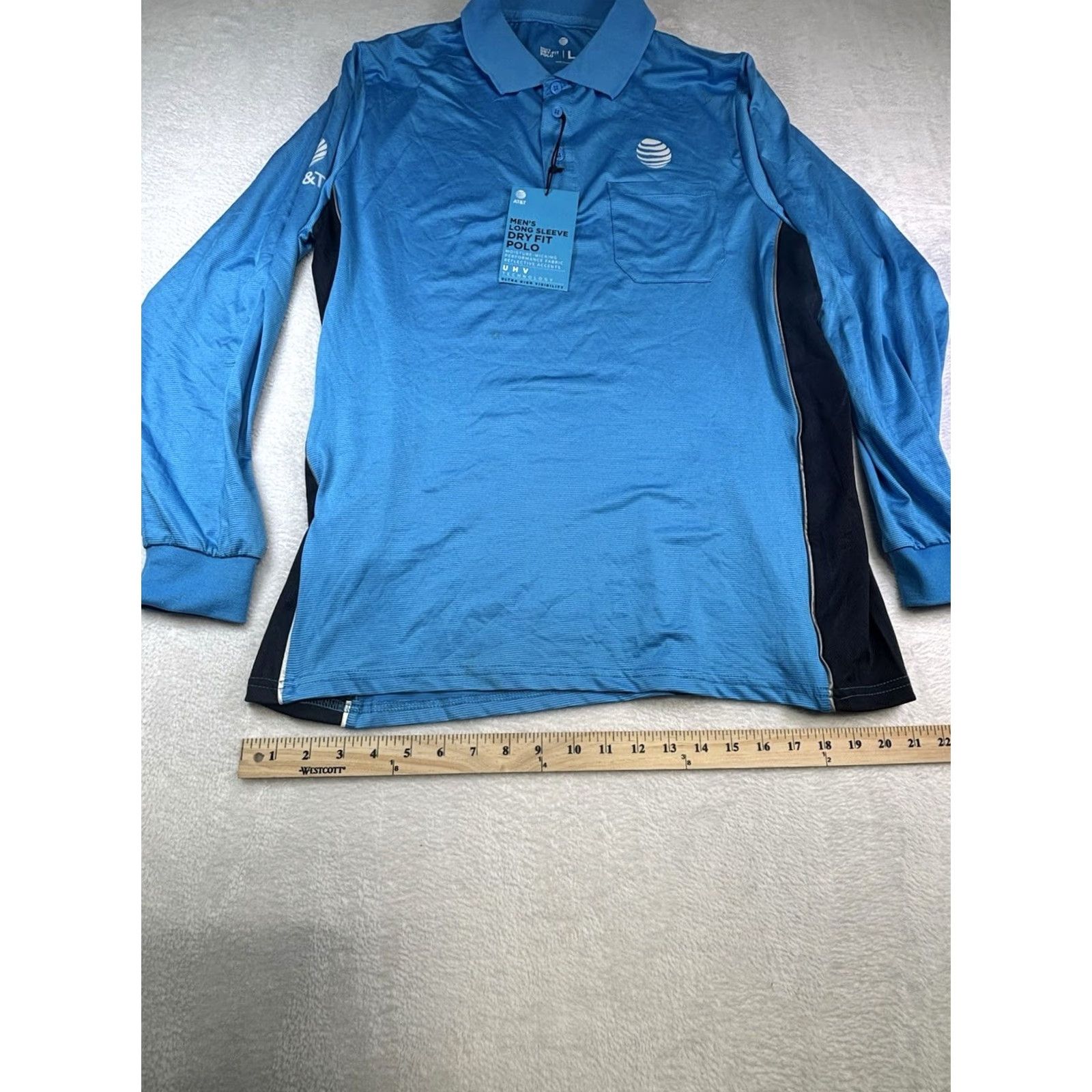 Vintage AT&T Men's Dry Fit Polo Shirt Large Long Sleeve UHV Technology Polyester Blue Mens Size US XXL / EU 58 / 5 - 2 Thumbnail