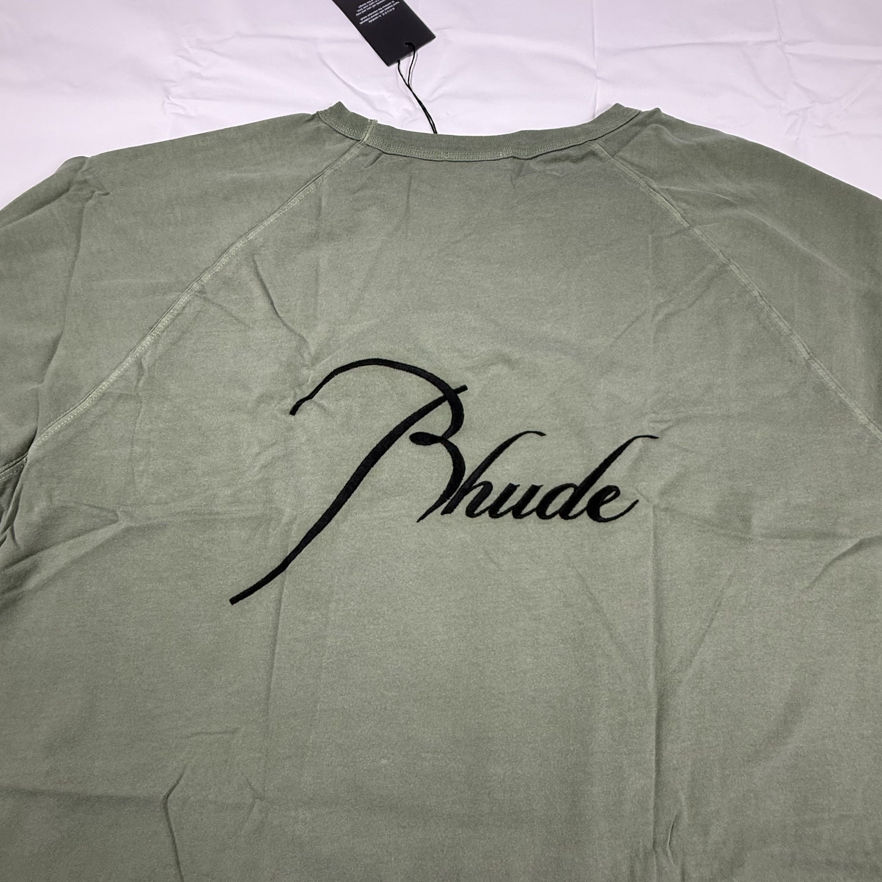 Rhude Rhude Script Logo Long Sleeve T-Shirt Olive Green Mens 2XL Size US XXL / EU 58 / 5 - 2 Thumbnail