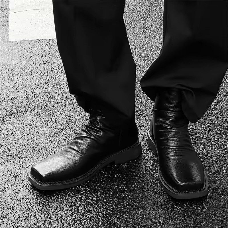 Japanese Brand Black Split Leather Square Toe Side-Zip Boots Size US 11 / EU 44 - 2 Thumbnail