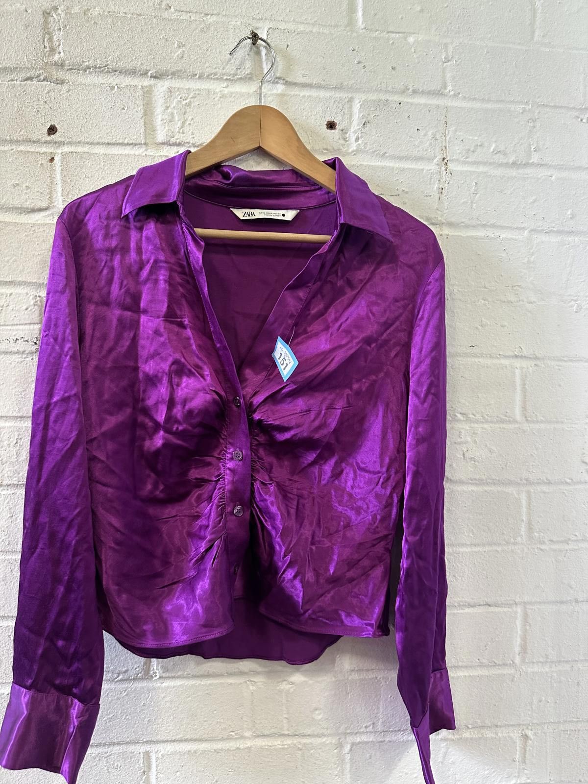 Zara Zara Purple Satin Button-Up Blouse Size XL / US 12-14 / IT 48-50 - 1 Thumbnail