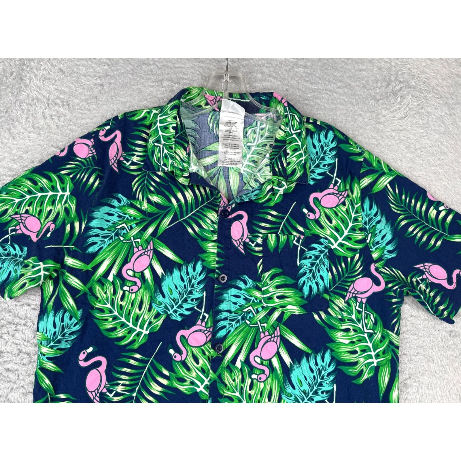 Vintage IML Shirt Adult Medium Blue Green Floral Flamingo AOP Hawaiian Cotton Blend Shirt Casual Men's 90s? Size US M / EU 48-50 / 2 - 4 Thumbnail