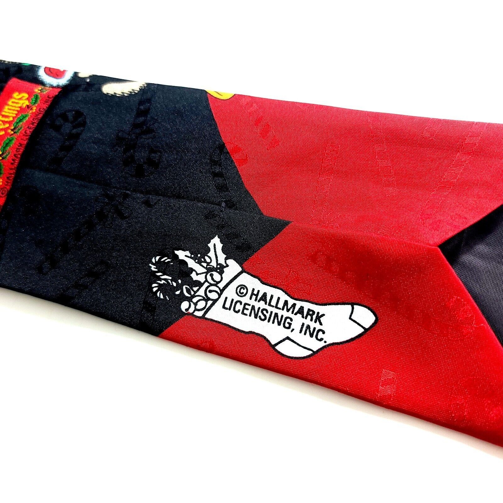Designer Hallmark Yule Tie Greeting Red Black Reindeer Polyester Wide Size ONE SIZE - 4 Thumbnail