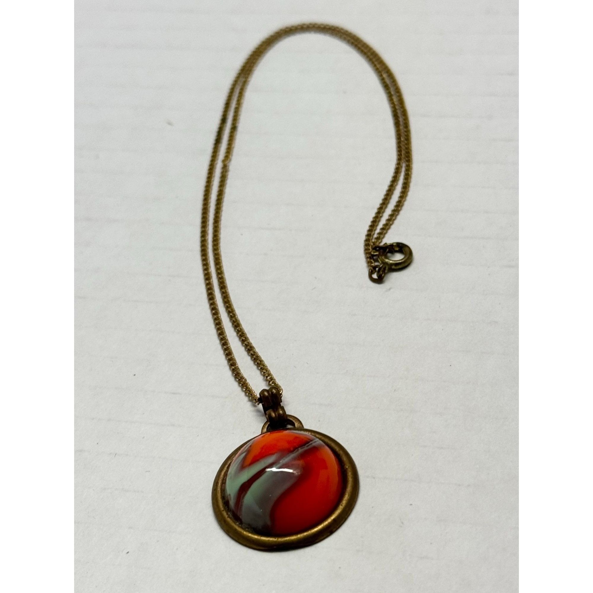 Vintage Estate art deco orange art glass pendant charm necklace Size ONE SIZE - 4 Thumbnail
