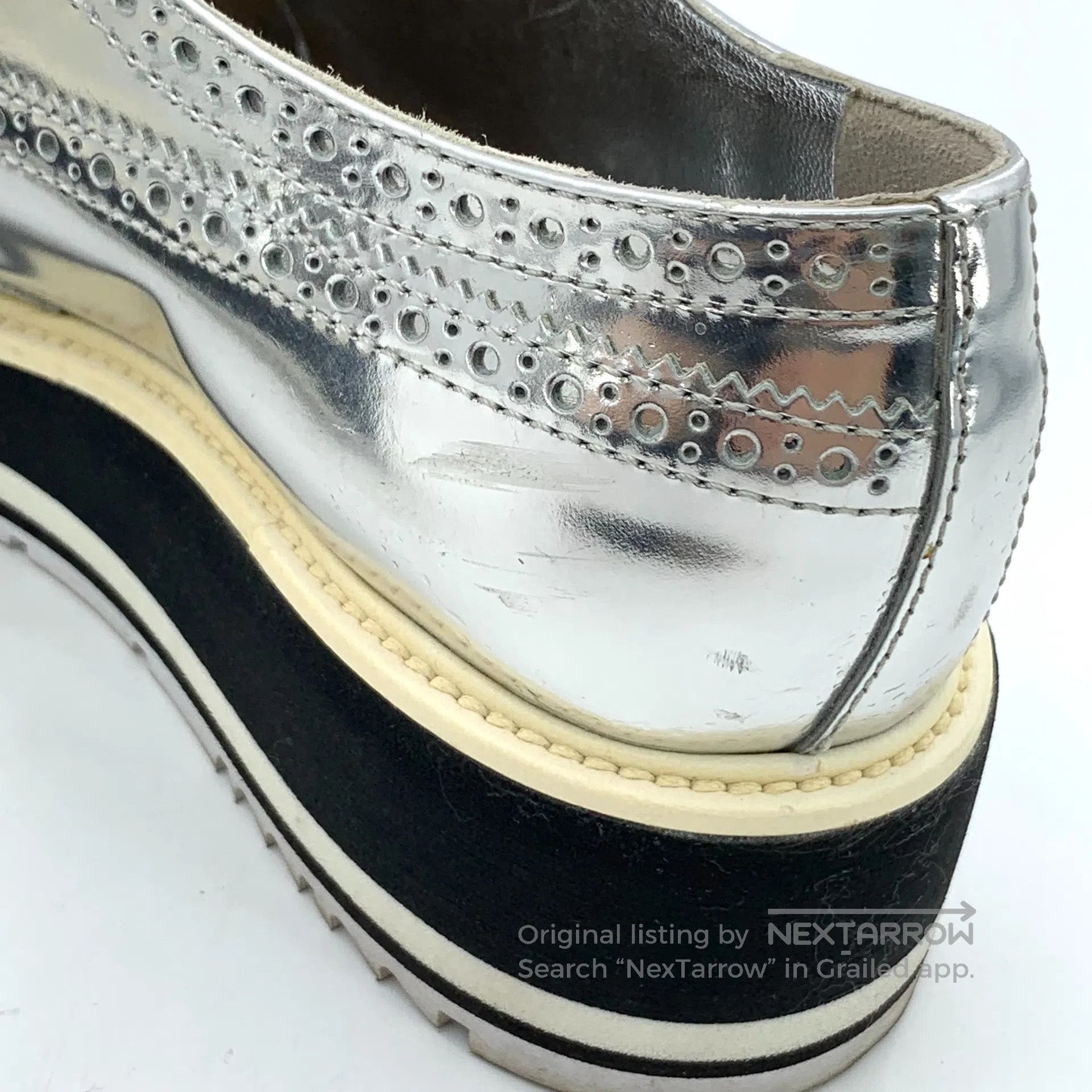 Other Prada Silver Baroque Carved Lace-Up Casual Flat Platform S Size US 5 / EU 37 - 9 Thumbnail
