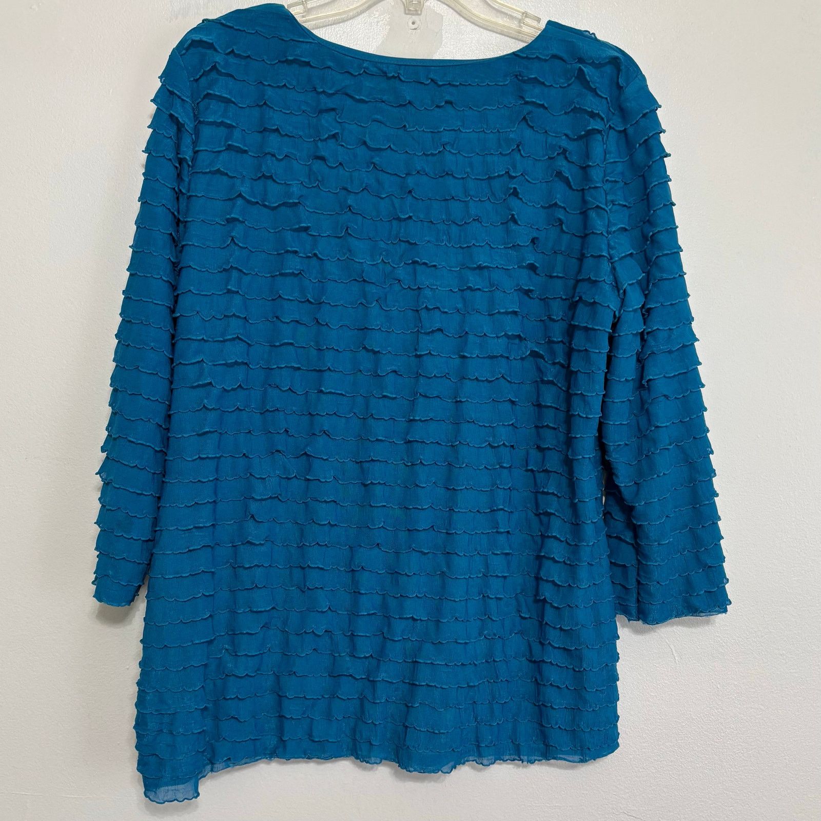 Other Nue Options Teal Ruffled Square Neck Blouse Size L Size L / US 10 / IT 46 - 2 Thumbnail