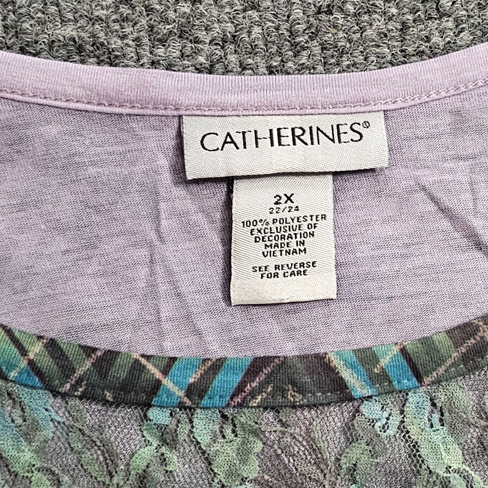 Vintage Catherines Shirt Womens 2X Purple Zig Zag Round Neck Short Sleeve Casual Blouse Plus Size US Size XXL / US 16-18 / IT 52-54 - 3 Thumbnail