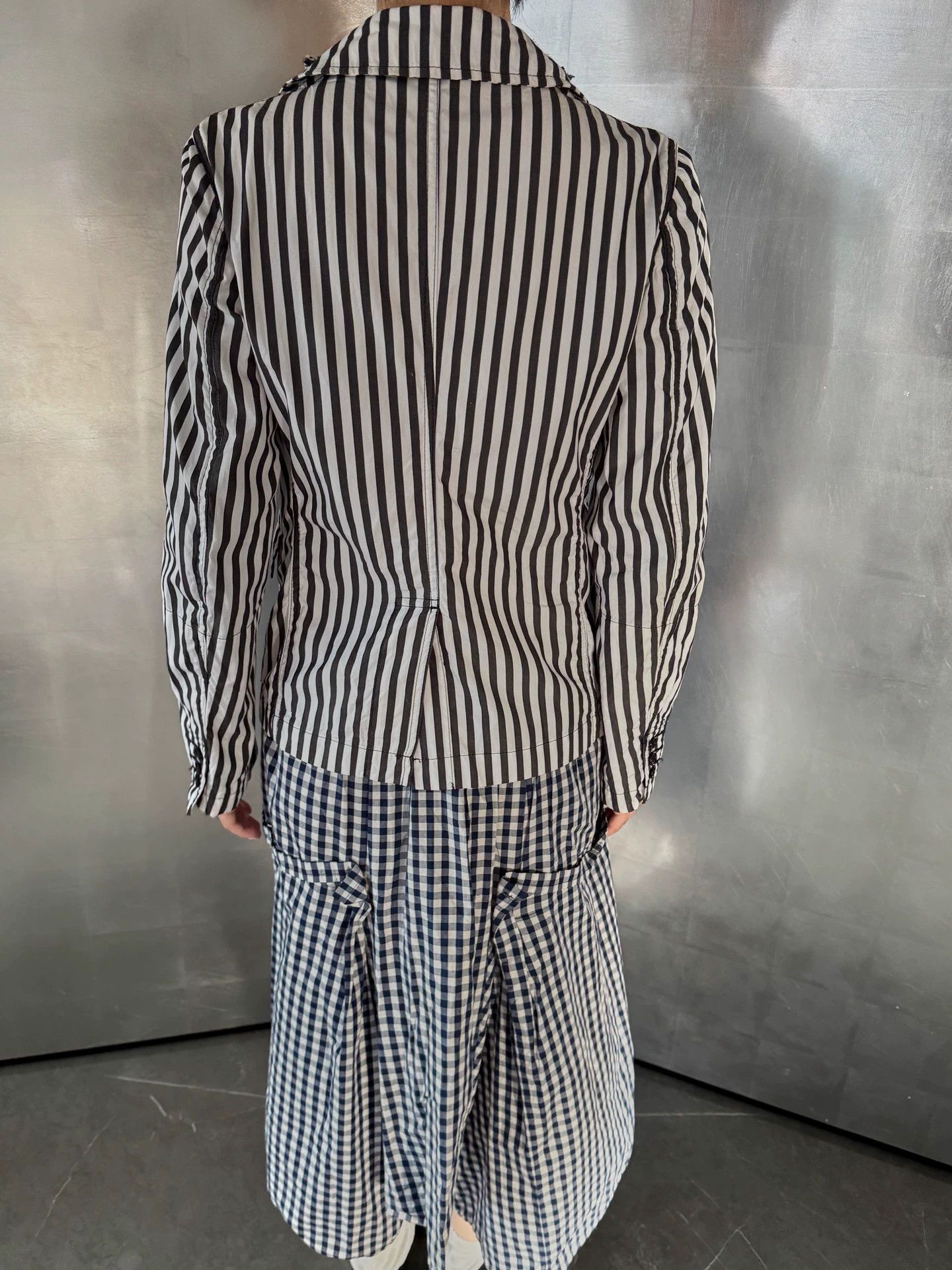 Comme des Garcons CDG AD2013 Black Layered Striped Waist-Cinched Blazer XS Size XS / US 0-2 / IT 36-38 - 6 Thumbnail