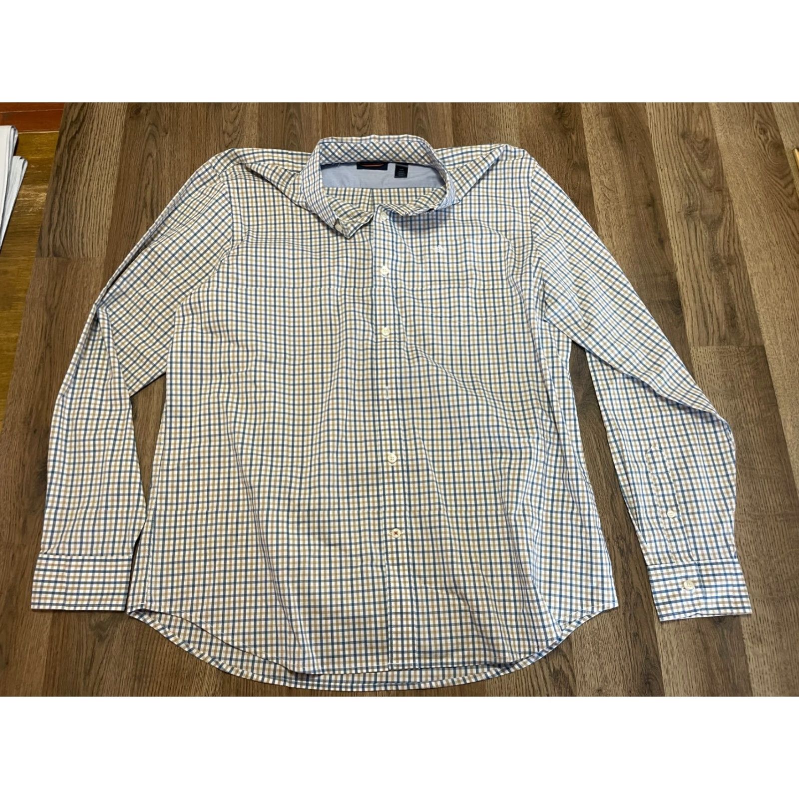 Dockers DOCKERS Shirt Men's Large Brown White Blue Check Button Up Long Sleeve Size US L / EU 52-54 / 3 - 2 Thumbnail