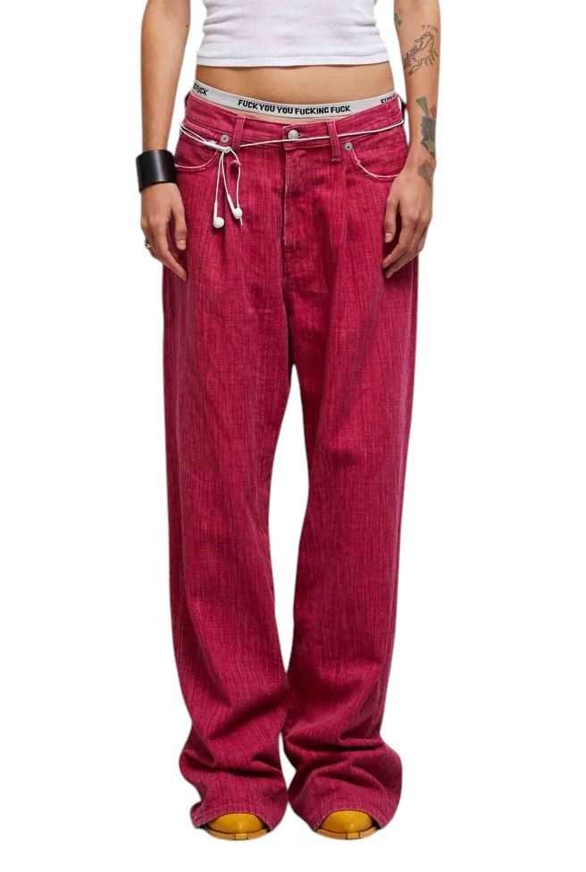 R13 DAMON PLEATED 27 Vivid Pink Wide Leg Zip Denim 86224 Size 27" / US 4 / IT 40 - 1 Thumbnail